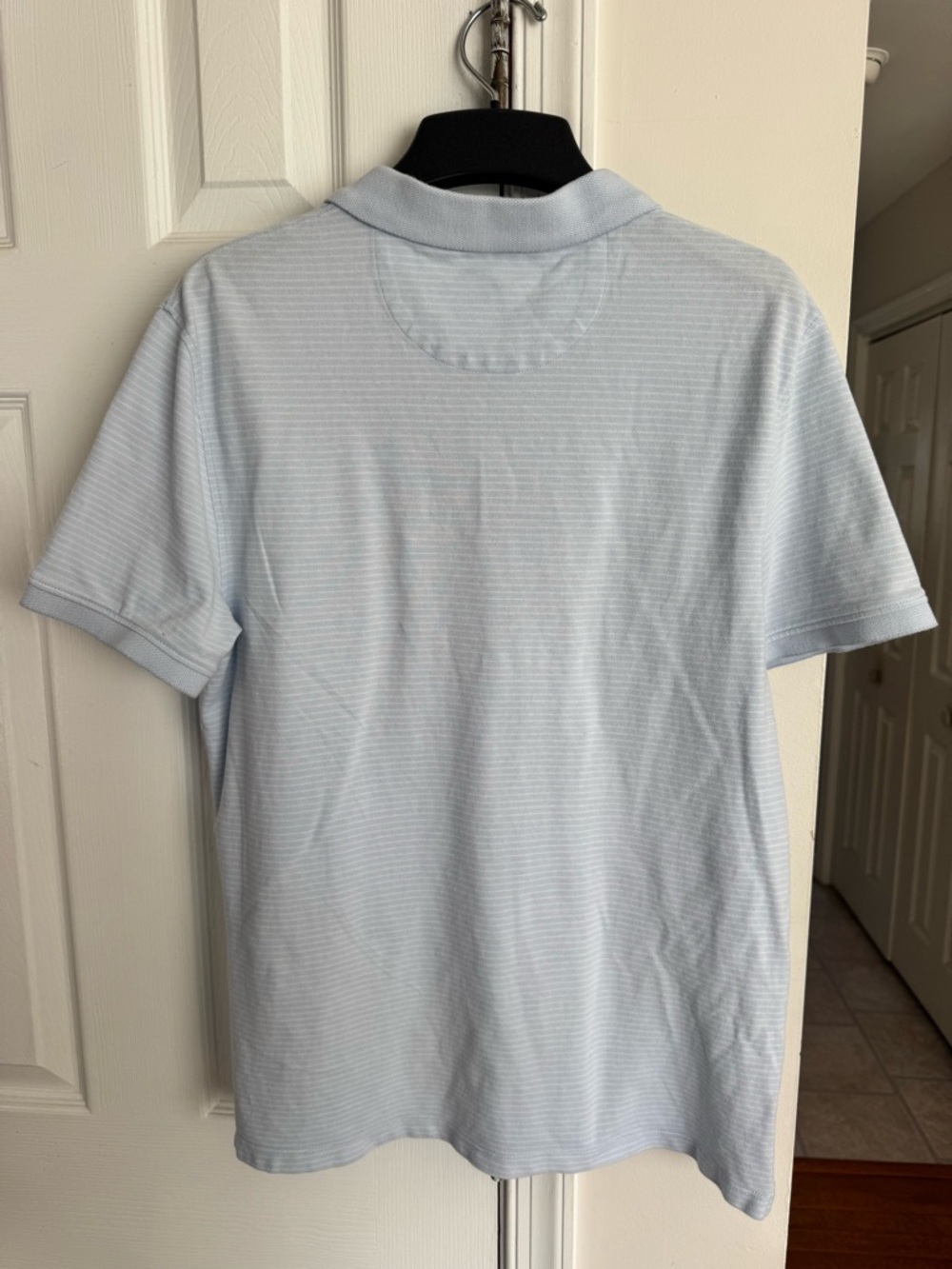 Calvin Klein Men's Medium Polo Shirt Light Blue White Striped Stretch Short Slv - Picture 6 of 10